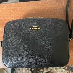 Authentic Coach Black Pebbled Leather Mini Camera Bag Gold hardware